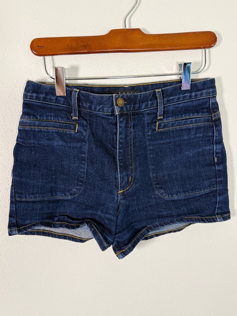 Theory Dark Wash Denim Trouser Shorts Size 27 Tailored Stretch